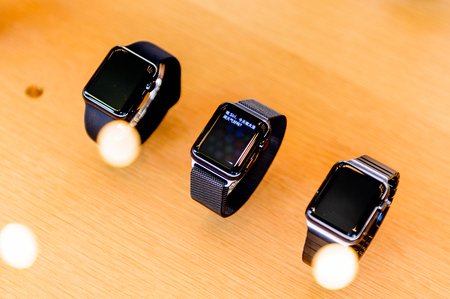 SHANGHAI, CHINA - MAR 31, 2016: Apple watch at the Apple store at the Nanjing Road in Shanghai. Apple is the multinational technology company headquartered in Cupertino, California,のeditorial素材