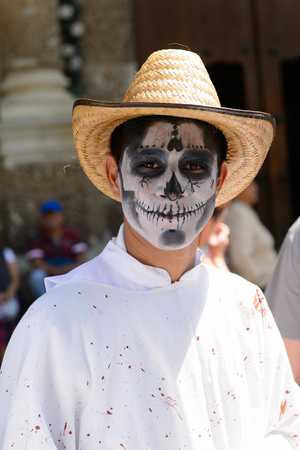 OAXACA, MEXICO - OCT 31, 2016: Unidentified boy dressed for the Day of the Dead (Dia de los Muertos), national Mexican holiday, UNESCO Intangible Cultural Heritage of Humanityのeditorial素材