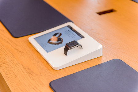 SHANGHAI, CHINA - MAR 31, 2016: Apple watch at the Apple store at the Nanjing Road in Shanghai. Apple is the multinational technology company headquartered in Cupertino, California,のeditorial素材