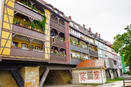ERFURT, GERMANY  - JUN 16, 2014: Architecture of the touristic part of the city of Erfurt, Germany. Erfurt is the Capital of Thuringia and the city was first mentioned in 742のeditorial素材