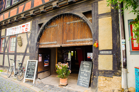 ERFURT, GERMANY  - JUN 16, 2014:Architecture of the touristic part of the city of Erfurt, Germany. Erfurt is the Capital of Thuringia and the city was first mentioned in 742のeditorial素材