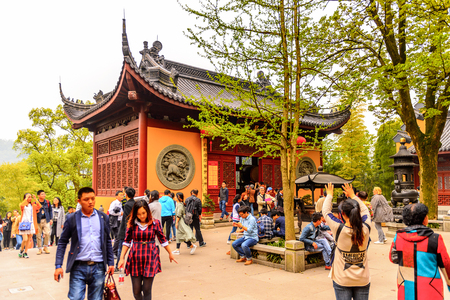 HANGZHOU, CHINA - APR 2, 2016: One of the Buddha pagodas at the Lingyin Temple (Temple of the Soul's Retreat) complex. One of the largest and wealthiest Buddhist temples in Chinaのeditorial素材