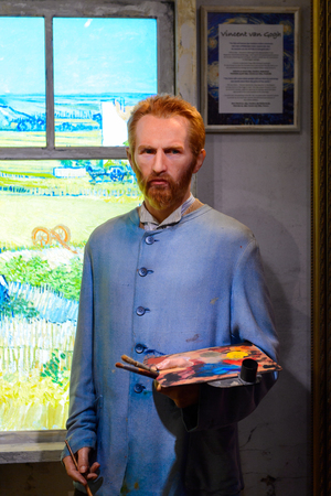 AMSTERDAM, NETHERLANDS - OCT 26, 2016: Vincent Willem van Gogh, a Dutch Post-Impressionist painter, Madame Tussauds wax museum in Amsterdam. One of the popular touristic attractionsのeditorial素材