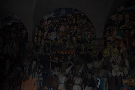 MEXICO CITY, MEX - OCT 27, 2016: Diego Rivera mural, National Palace (Palacio Nacional), seat of the...