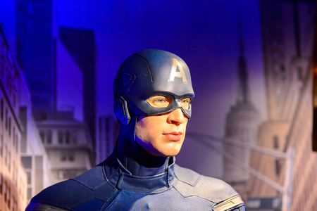AMSTERDAM, NETHERLANDS - OCT 26, 2016: Captain America Steve Rogers, Marvel section, Madame Tussauds wax museum in Amsterdam. One of the popular touristic attractionsのeditorial素材