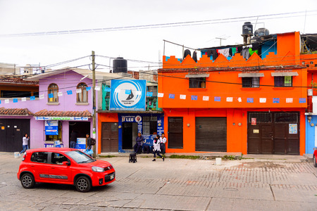 SAN CRISTOBAL DE LAS CASAS, MEXICO - NOV 1, 2016: Colorful architecture of San Cristobal de las Casas, town located in the Central Highlands region of the  state of Chiapas, Mexicoのeditorial素材