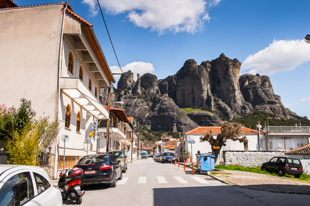 KALABAKA, GREECE - MAR 20, 2015: Architecture of Kalambaka, Greece. Kalambaka is s a municipality in the Trikala, part of Thessaly in Greece with population of 11,841のeditorial素材