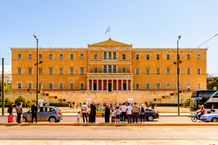 ATHENS, GREECE - APR 25, 2016:  Parliament building,  Old Royal Palace, overlooking Syntagma Square in Athens.のeditorial素材