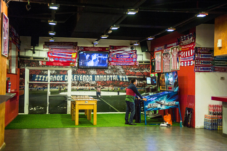MADRID, SPAIN - FEB 11, 2015: Museum of the Atletico Madrid at the Vicente Calderon Football Stadium. It's the home stadium of La Liga football club Atletico Madridのeditorial素材