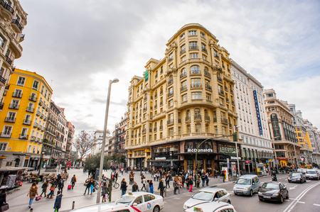 MADRID, SPAIN - JAN 29, 2015: Architecture of Gran Via avenue (Broadway of Madrid), Madrid, Spain, Madrid is the capital and the largest city of Spain,のeditorial素材