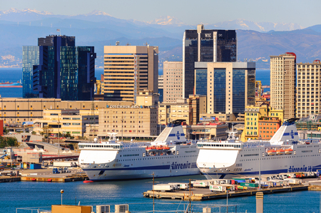 GENOA, ITALY - MAY 4, 2016: Port of Genoa. Genoa is the capital of Liguria and the sixth largest city in Italyのeditorial素材