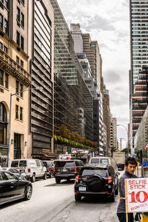 NEW YORK, USA - SEP 22, 2015: Architecture of the Fifth avenue, 10.0 km. It stretches from West 143rd Street in Harlem to Washington Square North at Washington Square Park in Greenwich Villageのeditorial素材