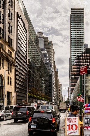 NEW YORK, USA - SEP 22, 2015: Architecture of the Fifth avenue, 10.0 km. It stretches from West 143rd Street in Harlem to Washington Square North at Washington Square Park in Greenwich Villageのeditorial素材
