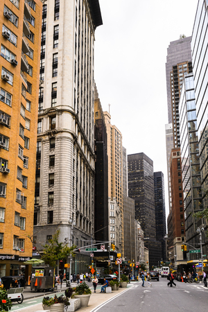 NEW YORK, USA - SEP 22, 2015: Architecture of the Broadway street. It is the oldest northâsouth main thoroughfare in New York Cityのeditorial素材