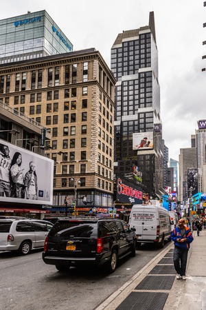 NEW YORK, USA - SEP 22, 2015: Architecture of the Broadway street. It is the oldest north south main thoroughfare in New York Cityのeditorial素材