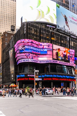 NEW YORK, USA - SEP 22, 2015: ABC news screen at the Times Square, a major commercial neighborhood in Midtown Manhattan, New York Cityのeditorial素材