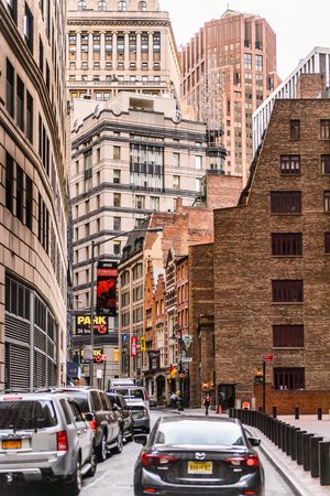 NEW YORK, USA - SEP 22, 2015: Architecture of the Lower Manhattan (Downtown). It was originated at the southern tip of Manhattan Island in 1624のeditorial素材