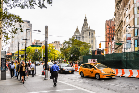 NEW YORK, USA - SEP 22, 2015: Architecture of the Lower Manhattan (Downtown). It was originated at the southern tip of Manhattan Island in 1624のeditorial素材