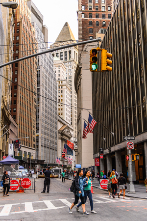 NEW YORK, USA - SEP 22, 2015: Architecture of the Lower Manhattan (Downtown). It was originated at the southern tip of Manhattan Island in 1624のeditorial素材