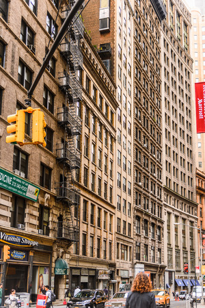 NEW YORK, USA - SEP 22, 2015: Architecture of the Lower Manhattan (Downtown). Downtown  was originated at the southern tip of Manhattan Island in 1624のeditorial素材