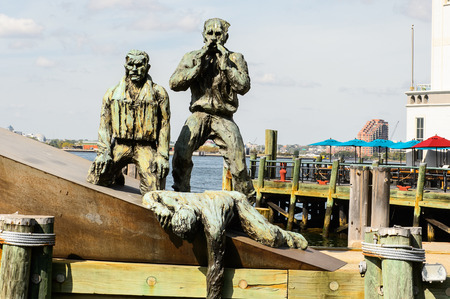 NEW YORK, USA - SEP 22, 2015: New York peer on  the Lower Manhattan (Downtown). Downtown  was originated at the southern tip of Manhattan Island in 1624のeditorial素材