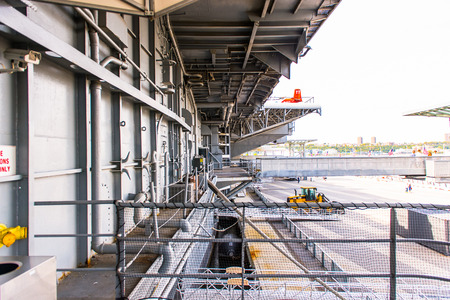 NEW YORK, USA - SEP 25, 2015: USS Intrepid (The Fighting I), one of 24 Essex-class aircraft carriers...