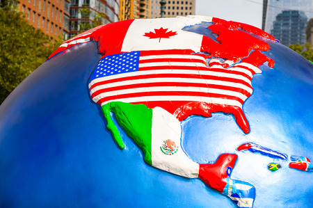 NEW YORK, USA - SEP 22, 2015: Decorative globe on  the Lower Manhattan (Downtown). Downtown  was originated at the southern tip of Manhattan Island in 1624のeditorial素材