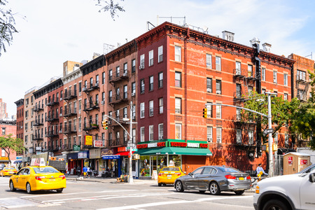NEW YORK, USA - SEP 22, 2015: Architecture of the Tenth Avenue (Amsterdam Avenue)(Manhattan). Tenth...