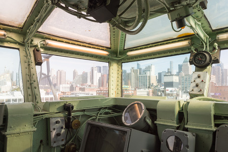 NEW YORK, USA - SEP 25, 2015: Cabin of the USS Intrepid (The Fighting I), one of 24 Essex-class aircraft carriers built during World War II for the United States Navyのeditorial素材