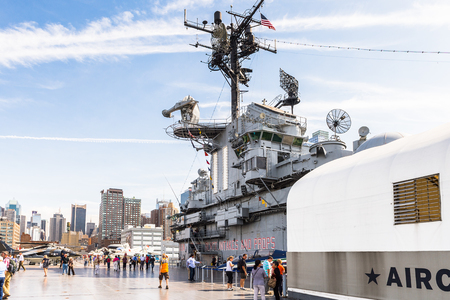 NEW YORK, USA - SEP 25, 2015: USS Intrepid (The Fighting I), one of 24 Essex-class aircraft carriers built during World War II for the United States Navy (Intrepid Museum)のeditorial素材