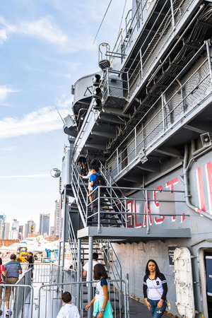 NEW YORK, USA - SEP 25, 2015: USS Intrepid (The Fighting I), one of 24 Essex-class aircraft carriers built during World War II for the United States Navy (Intrepid Museum)のeditorial素材