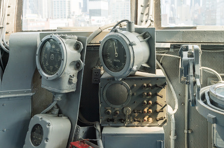 NEW YORK, USA - SEP 25, 2015: Cabin of the USS Intrepid (The Fighting I), one of 24 Essex-class aircraft carriers built during World War II for the United States Navyのeditorial素材