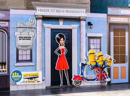 LOS ANGELES, USA - SEP 27, 2015: Minios and the Descpicable Me area at the Hollywood Universal Studios. Minions is a 2015 American 3D computer-animated family filmのeditorial素材