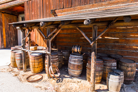 LOS ANGELES, USA - SEP 27, 2015: Old West houses for westerns at the Hollywood Universal Studios. Universal Pictures company was created on June 10, 1912のeditorial素材