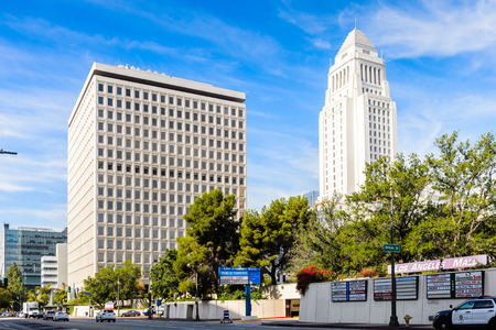 LOS ANGELES, USA - SEP 28, 2015: Los Angeles City Hall, California.The building was designed by John Parkinson, John C. Austin and was completed in 1928のeditorial素材