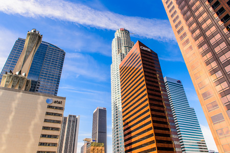 LOS ANGELES - SEP 28, 2015: Skyscraper of the Downtown of Los Angeles, California. Downtown Los Angeles is the central business district of Los Angeles, Californiaのeditorial素材