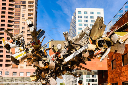 LOS ANGELES - SEP 28, 2015: Construction in the Downtown of Los Angeles, California. Downtown Los Angeles is the central business district of Los Angeles, Californiaのeditorial素材