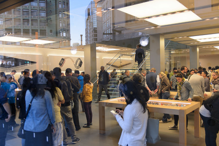 SAN FRANCISCO, USA - OCT 5, 2015: Unidentified people in Apple store in San Francisco. Apple Inc. is...