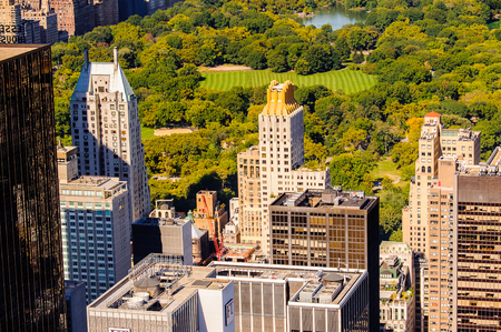 NEW YORK, USA - OCT 6, 2015: Aerial view over Manhattan from the Rockfeller Center (Top of the Rock). One of the popular observation points of New Yorkのeditorial素材