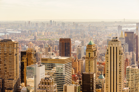 NEW YORK, USA - OCT 6, 2015: Aerial view over Manhattan from the Rockfeller Center (Top of the Rock). One of the popular observation points of New Yorkのeditorial素材