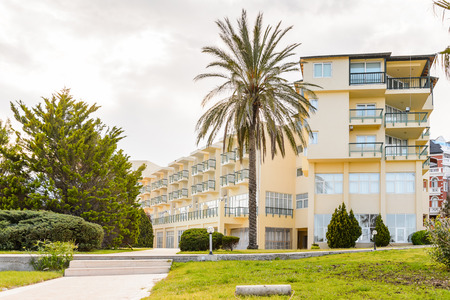 KEMER, TURKEY - APR 15, 2015: Touristic hotel in Kemer, Turkey. Kemer is a popular touristic destination on the Mediterranean sea coastのeditorial素材