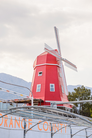KEMER, TURKEY - APR 15, 2015: Wind mill of the Touristic Amsterdam hotel in Kemer, Turkey. Kemer is a popular touristic destination on the Mediterranean sea coastのeditorial素材