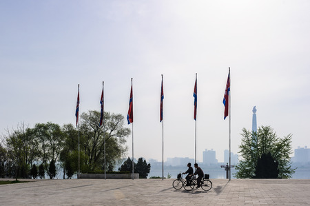 PYONGYANG, NORTH KOREA - MAY 1, 2012: Architecture of the center of Pyongyang, North Korea.  It's the capital of North Korea and translates as the "Flat Land" or "Peaceful Land"のeditorial素材