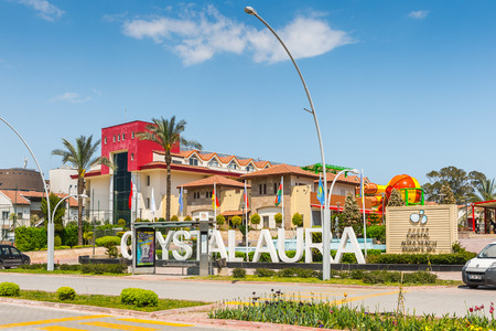 KEMER, TURKEY - APR 15, 2015: Crystal Laura hotel in Kemer, Turkey. Kemer is a popular touristic destination on the Mediterranean sea coastのeditorial素材
