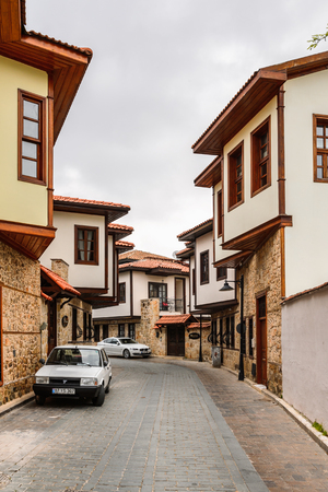 ANTALYA, TURKEY - APR 19, 2015: Architecture in the Historic part of Antalya (Kaleici), Turkey. Old town of Antalya is a popular destination among  touristsのeditorial素材