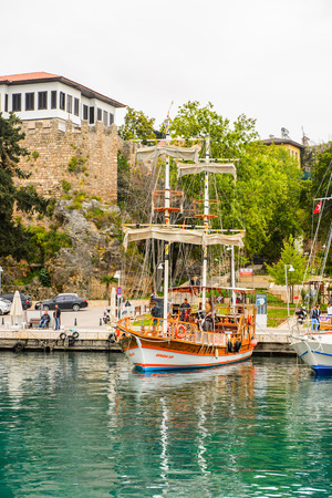 ANTALYA, TURKEY - APR 19, 2015: Old harbour in Antalya (Kaleici), Turkey. Old town of Antalya is a popular destination among  touristsのeditorial素材