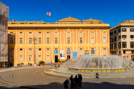 GENOA, ITALY - MAY 4, 2016: Piazza de Ferrari (Ferrari Square) of  Genoa, Italy. Genoa is the capital of Liguria and the sixth largest city in Italyのeditorial素材