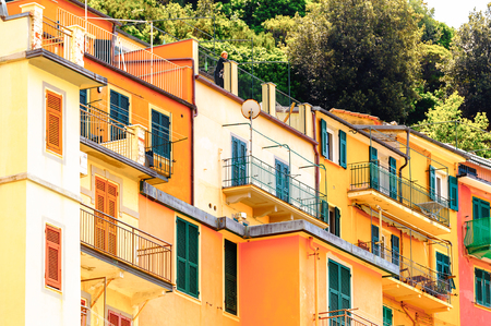 MANAROLA, ITALY - MAY 5, 2016: Architecture of Manarola (Manaea),  La Spezia, Liguria, Italy. It's one of the lands of Cinque Terre, UNESCO World Heritage Siteのeditorial素材
