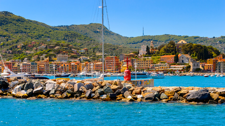 SANTA MARGHERITA LIGURE, ITALY - MAY 4, 2015: Panorama  of Santa Margherita Ligure, which is popular touristic destination in summerのeditorial素材