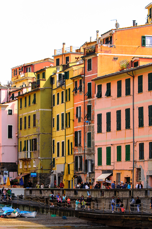VERNAZZA, ITALY - MAY 5, 2016: Beatiful view of Vernazza (Vulnetia), a small town in province of La Spezia, Liguria, Italy. It's one of the lands of Cinque Terre, UNESCO World Heritage Siteのeditorial素材